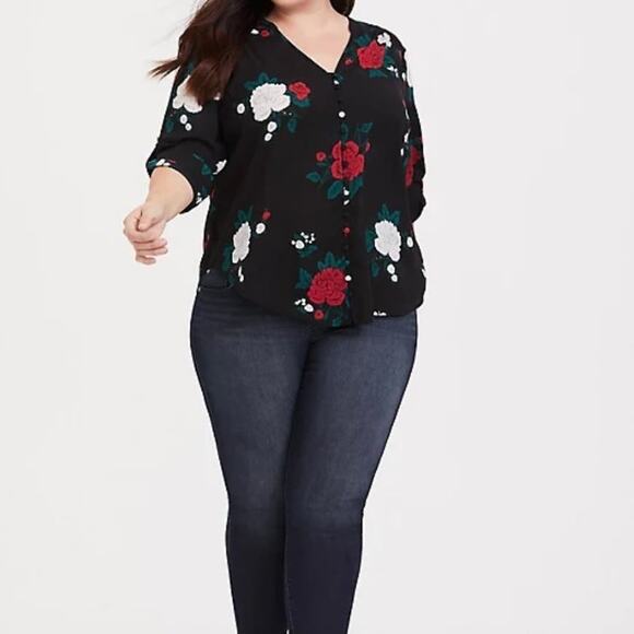TORRID Rose Button Down Blouse Sz 0 Large - Picture 2 of 12